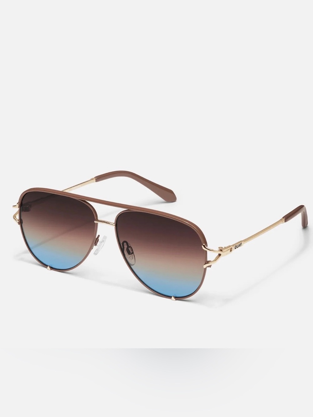 Quay High Key Twist Sunglasses Doe Brown Blue Lens, New
